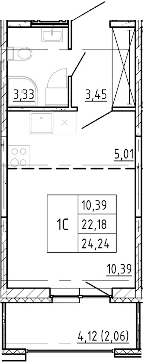 Квартира студия 22.18 м², 12/12 эт., ЖК «Полис Новоселье»